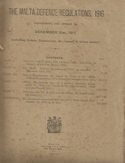 The Malta Defence Regulations 1916