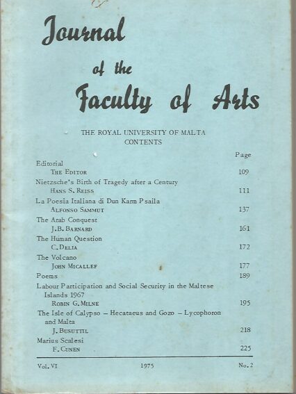 Journal Of The Faculty Of Arts - Vol VI No 2 1975
